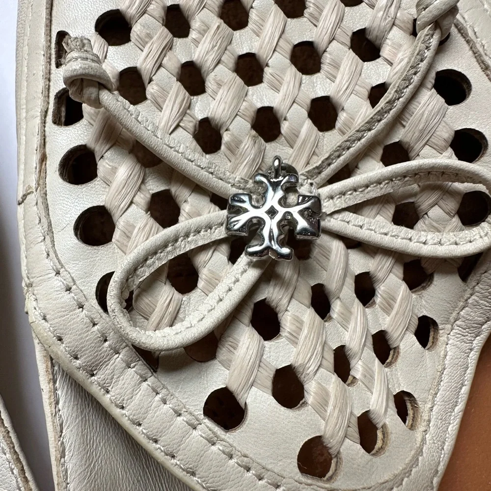 Tory Burch Convertible Tory Charm Loafer Woven Cream Spring Easter Beach Cruise